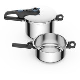 Set de oale sub presiune Tefal Secure Trendy, sistem siguranta in 5 puncte, 2 programe de gatire, inductie, 4+6 L, argintiu