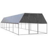 Coteț Păsări Exterior vidaXL 3x12x2m, Oțel Galvanizat, Rezistent apă, Argintiu, Cușcă Găini, Rațe, Animale mici, Sigur