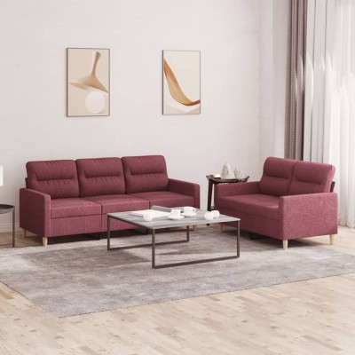 vidaXL Set canapea cu perne, 2 piese, roșu vin, material textil foto