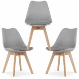 Set 3 Scaune Mercaton Grosseto, Stil Scandinav cu Picioare din Lemn, Sezut din PP si Perna din Piele Ecologica, Maxim 120 Kg, 49