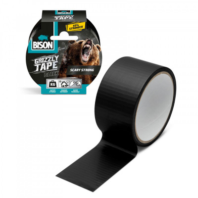 Bandă adezivă &amp;icirc;ntărită cu material BISON Grizzly Super Strong &amp;ndash; Neagră &amp;ndash; 10 m foto