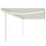 vidaXL Copertină automată cu senzor v&acirc;nt &amp; LED, crem, 5x3 m
