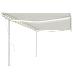 vidaXL Copertină automată cu senzor v&acirc;nt &amp; LED, crem, 5x3 m