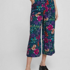 Medicine pantaloni femei, culoarea turcoaz, fason culottes, high waist