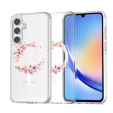 Husa pentru samsung galaxy a36 5g, atasare magnetica, magsafe, pink wreath 2, clear