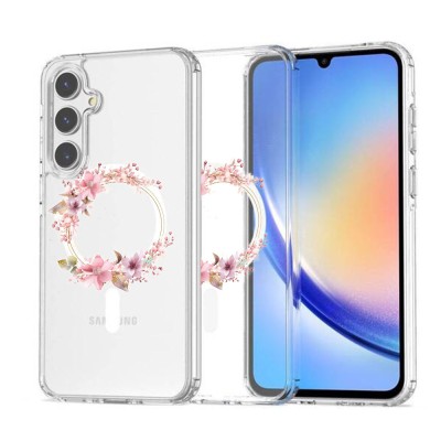 Husa pentru samsung galaxy a36 5g, atasare magnetica, magsafe, pink wreath 2, clear foto
