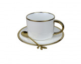 Set Ceasca de cafea din ceramica cu farfurie si lingurita,Alb