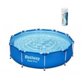 Piscina structura metalica, rotunda, albastru, cu test analiza apa, 305x76 cm, Bestway Steel Pro