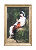 Cumpara ieftin Tablou celebru pictat manual inramat, In asteptare, 80x50cm ulei pe panza, reproducere Nicolae Grigorescu