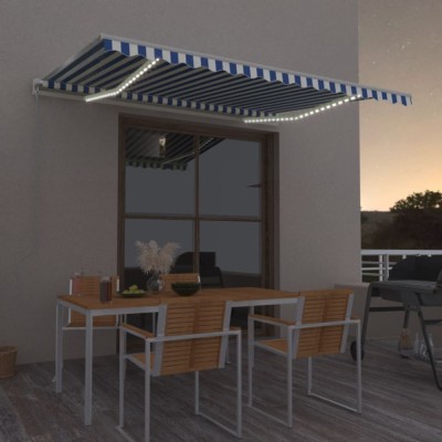 Copertină automată cu senzor v&amp;acirc;nt&amp;amp;LED, albastru/alb, 400x350 cm foto