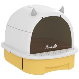 PawHut Litieră &Icirc;nchisă Pisici cu Sertar Extensibil, Lopățică, Filtre Carbon Activ, M&acirc;ner, Ușă, Tavită, Galben