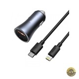 Incarcator Auto cu Cablu Lightning Baseus Golden Contactor 40W 3A 1 x USB-A - 1 x USB-C Gri TZCCJD-B0G