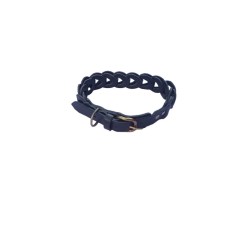 Zgarda bleumarin impletita, din piele naturala, pentru caini 60X3 cm