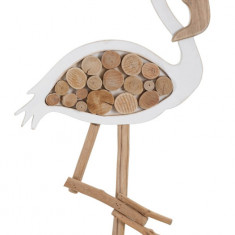 Decoratiune Flamingo Nature, Mauro Ferretti, 31x9x56 cm, lemn de tanoak/placaj, alb/natural