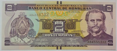 BANCNOTA EXOTICA 2 LEMPIRAS - HONDURAS, anul 2014 *cod 493 B = UNC foto