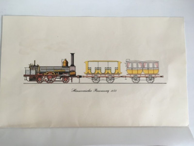 Ilustratie veche Hannoverischer Personenzug 1846 Trenul de pasageri din Hanovra foto