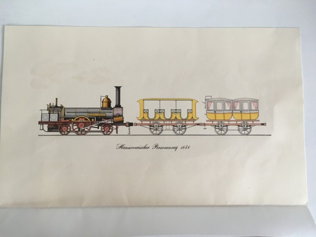 Ilustratie veche Hannoverischer Personenzug 1846 Trenul de pasageri din Hanovra