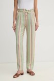 La Petite Fran&ccedil;aise pantaloni din amestec de in PETRUS femei, culoarea verde, drept, high waist, PETRUS