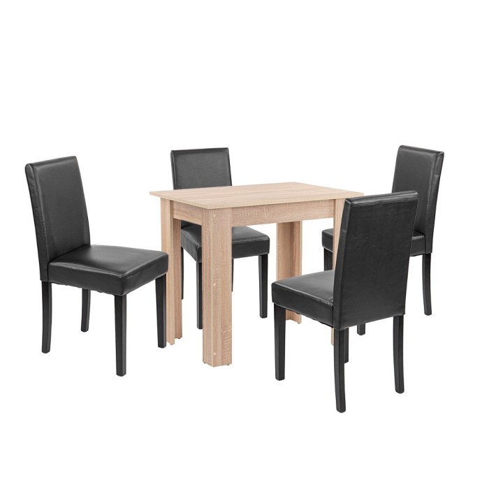 Set de masă Leon 4+1, stejar Sonoma-negru