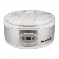 Aparat pentru iaurt Hausberg, 50 W, 1.4 L, 240 V, Control temperatura, semnal sonor, panou digital, aluminiu, Argintiu