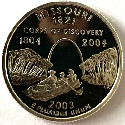 AMERICA QUARTER DOLLAR 2003 S.PROOF, AG.900, (Lewis si Clark St. Louis-MISSOURI) foto