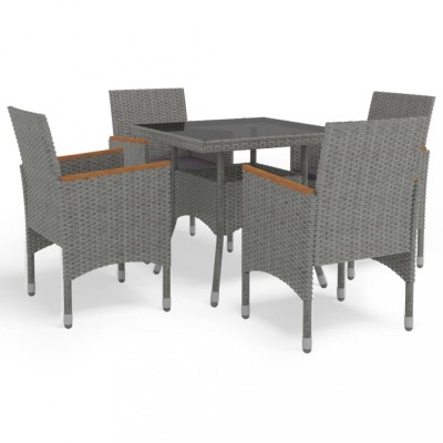 vidaXL Set mobilier grădină, 5 piese, gri, poliratan, lemn acacia 3058325 foto
