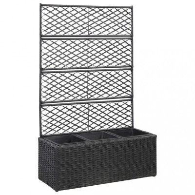 Strat &amp;icirc;nălțat spalier 3 ghivece negru 83x30x130 cm poliratan foto