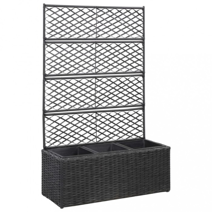 Strat &icirc;naltat spalier 3 ghivece negru 83x30x130 cm poliratan GartenMobel Dekor