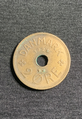 Moneda 2 ore 1929 Danemarca foto
