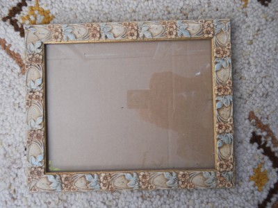 Rama dreptunghiulara din lemn cu ceramica,decor floral,31,5x25,8cm foto