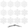 Set decoratiuni pentru brad tip fulg de zapada, 12 bucati, 10 cm, cu snur, alb cu sclipici