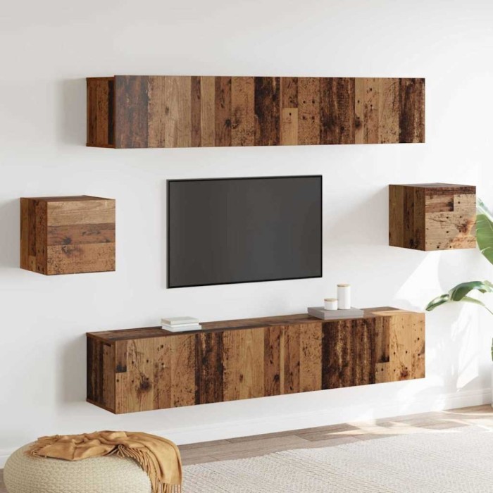 Set comodă TV Pe perete 6 pcs Lemn vechi 80 x 30 x 30 cm lemn