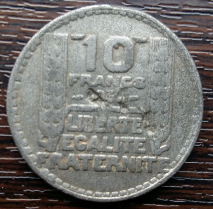 (M83) MONEDA FRANTA - 10 FRANCS 1934, FALS DE EPOCA (NU ESTE DIN ARGINT)