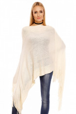 K553-221 Cardigan tip poncho accesorizat cu franjuri foto