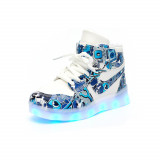 Pantofi sport pentru copii cu luminite, Lucmark, model graffiti, albastru, marimea 29