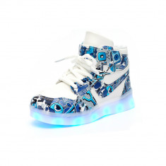 Pantofi sport pentru copii cu luminite, Lucmark, model graffiti, albastru, marimea 27