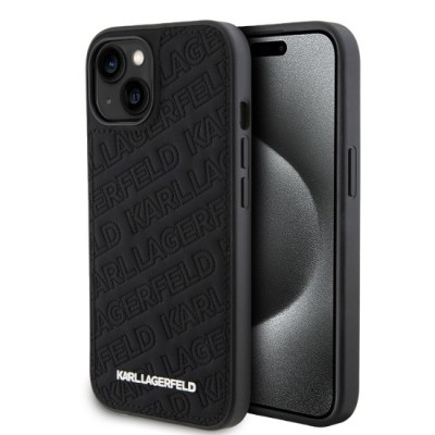 Husa pentru iPhone 15 / iPhone 14 / iPhone 13 - Karl Lagerfeld Diagonal Quilted K Pattern (KLHCP15SPQKPMK) - Black foto