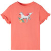Tricou Copii VidaXL Corai, M&acirc;necă Scurtă cu Volane, Unicorn, Bumbac 95%, Elastan 5%, Mărime 140 (9-10 Ani)