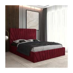 Pat Tapitat Toma Visiniu + Saltea Lux Ortopedica 160x200cm