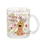 Cana Craciun din sticla, model ren, Happy Holidays, 330 ml