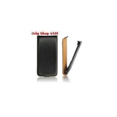 Husa piele Nokia Lumia 800 Slim Flip Negru Lucios foto
