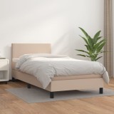 VidaXL Pat box spring cu saltea, cappuccino, 90x200 cm piele ecologică