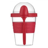 Caserolă Plastic, Model Take Away Snack, Capacitate 0,6L, Transparent, Lingură Roșie, 6.8x17cm, Oem