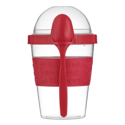 Caserolă Plastic, Model Take Away Snack, Capacitate 0,6L, Transparent, Lingură Roșie, 6.8x17cm foto