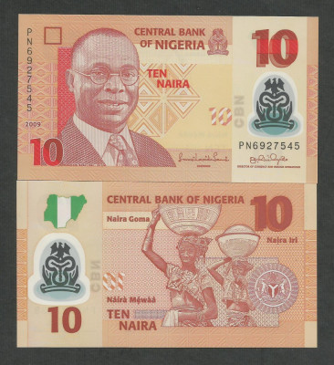 NIGERIA 10 NAIRA 2009 UNC [1] P- 39a.2.2 , serie 7 cifre , necirculata foto