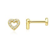 Cumpara ieftin Cercei Argint 925 Placat Aur, Inimă Pavată cu Cristale, Inchidere Filet Flat Back (Labret), Monocercel