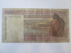 Rara! Coasta de Fildes 2500 Francs/Franci 1994 foto