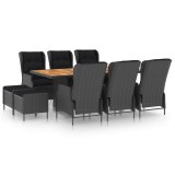 Cumpara ieftin Set mobilier exterior cu perne, 9 piese, gri inchis, poliratan