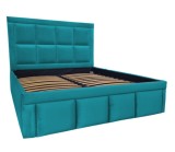 Pat tapitat Premium, 140/200 cm, verde marin 259, cu somiera metalica rabatabila si spatiu de depozitare