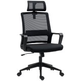 HOMCOM Scaun de Birou Ergonomic cu Tetieră, &Icirc;nălțime Reglabilă și Funcție de Balansare, 60x64x102-112 cm, Negru | Aosom Romania
